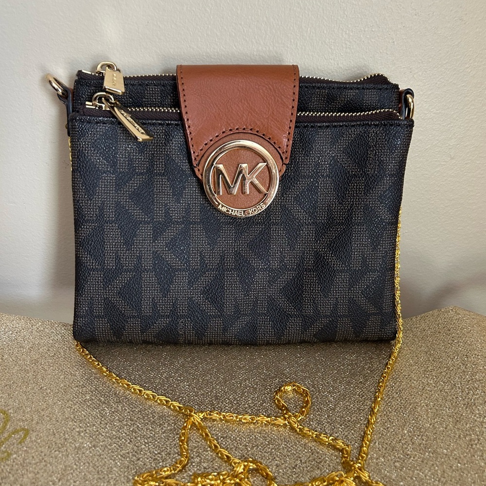 Michael Kors Black and Brown Crossbody Bag